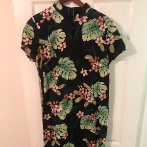 Blue palm leaf tiki mandarin neck dress size XL